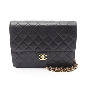 Chanel Matelasse Single Flap Shoulder Bag Lambskin Sheepskin Black